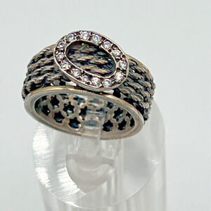 Estate Signed S.N 14K & Sterling Silver 925 Cigar Band Spinner Ring - Size 7